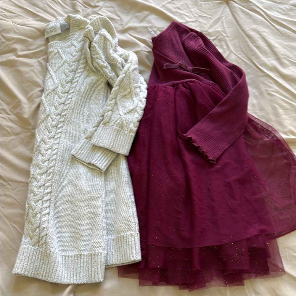 Super Sparkly Elegant Cream Cable Knit Sweater Dress & Burgundy Dress Size 5T